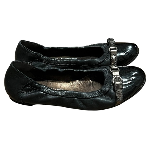 AGL Monika black and silver leather cap toed ballet flats Made in Italy - Picture 1 of 11